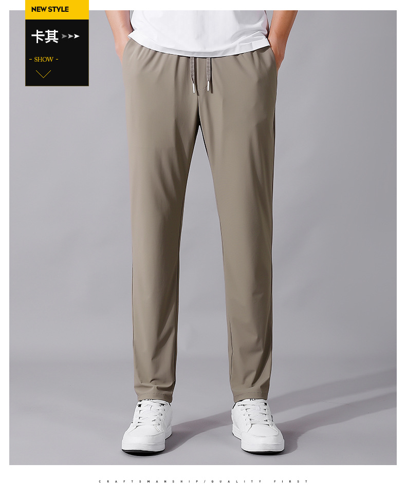 High-end ice silk casual dress pants for men, summer lightweight, breathable, drawstring, non-ironing straight-leg stretch business casual pants pic 25