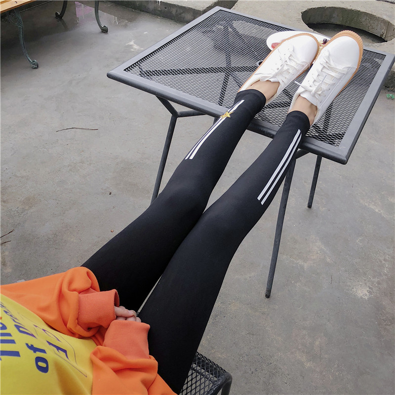 Spring new Korean-style side-striped five-star printed slimming nine-inch skinny pants pic 5