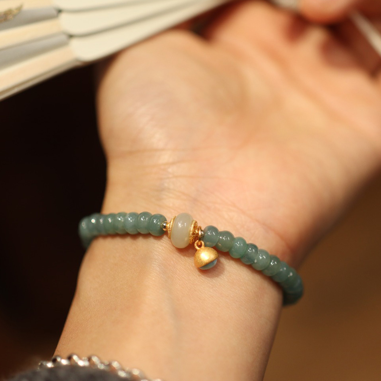 Blue water jadeite abacus bead single-loop bracelet and Tian Tian jade running ring Nan Hong accessory jewelry bracelet for good fortune and auspiciousness pic 13
