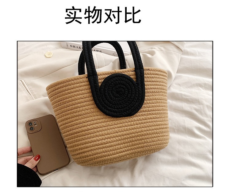 撞色棉绳编织手提包女包2023新款大容量洋气手拎包百搭托特包详情4