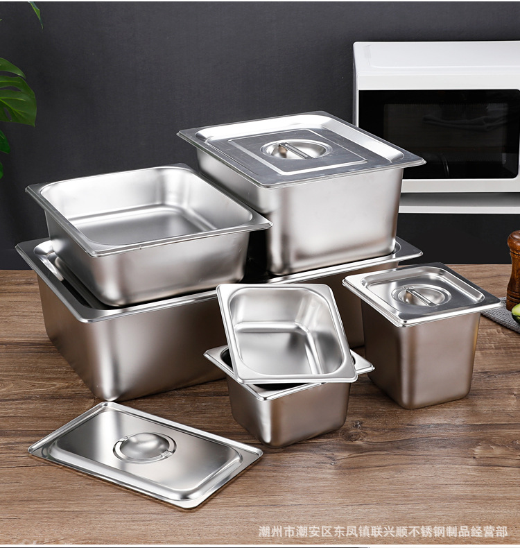 304 stainless steel portion basin, thickened 1/1 portion basin, 1/9 portion plates, commercial buffet basin with lid, square basin pic 17
