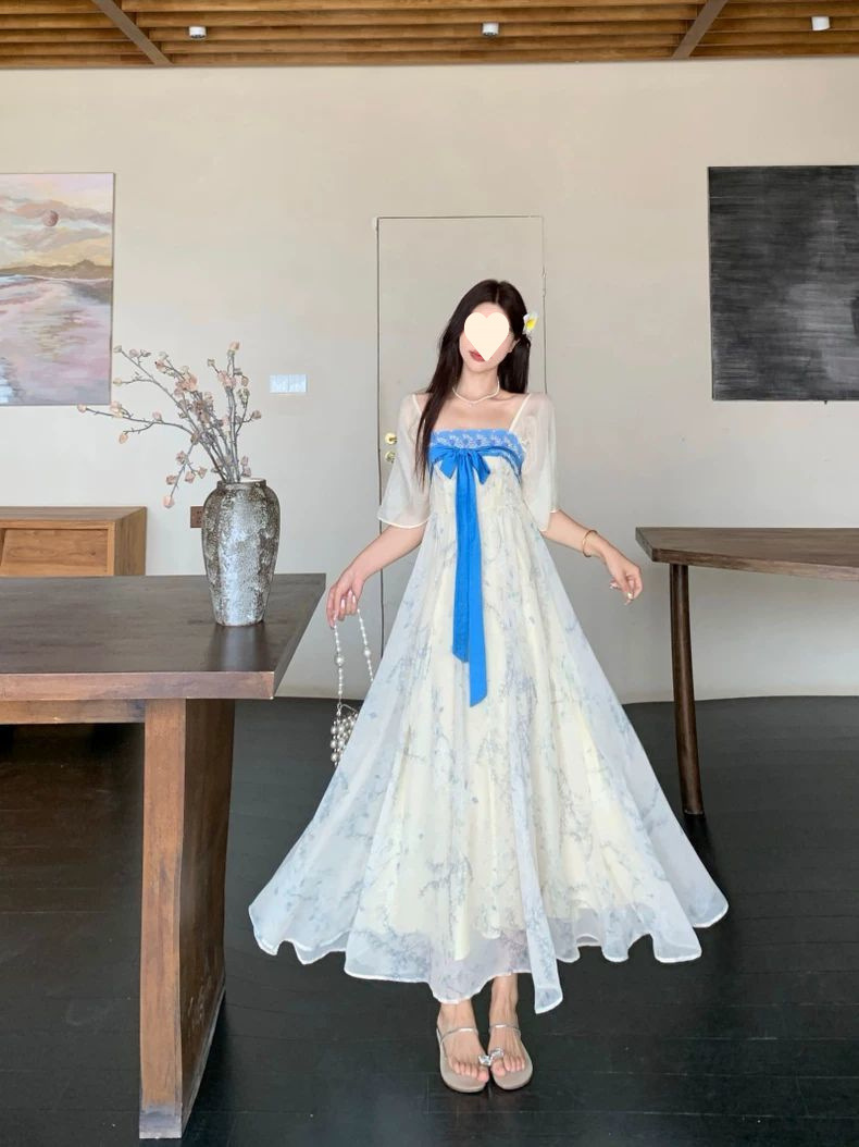 国潮大码新中式刺绣印花汉服连衣裙女夏季胖mm温柔国风遮肚显瘦长裙子详情6