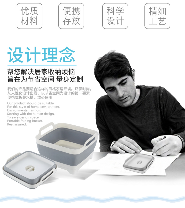 亚马逊电商便携式折叠盆伸缩塑料洗菜盆加厚折叠水槽冰桶洗水果桶详情3