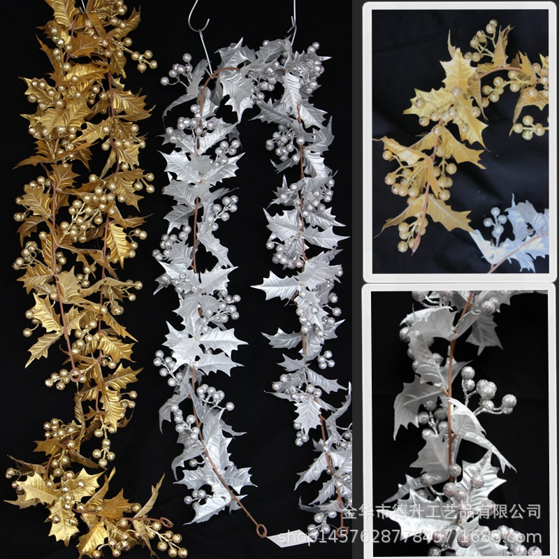 Desheng Factory supplies hotel and shopping mall scene decoration, Christmas hanging ornaments, golden fruit and golden leaf bracelets, and DIY rattan strips pic 5