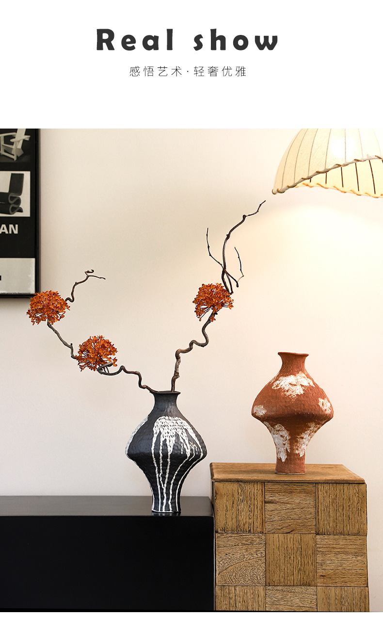Wabi-sabi Zen-inspired ceramic vases, Japanese retro art flower arrangement wine cups, new Chinese-style tea room, entrance hall ornaments, and homestay decorations pic 6