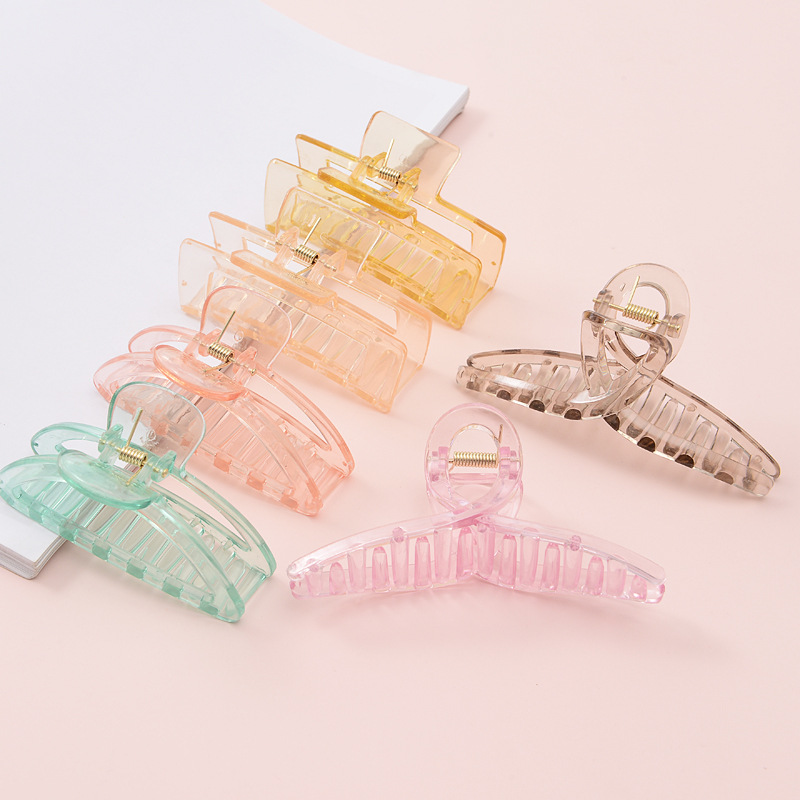 大号抓夹发量多女式时尚发夹透明号橡皮漆大架子头发抓夹批发详情5