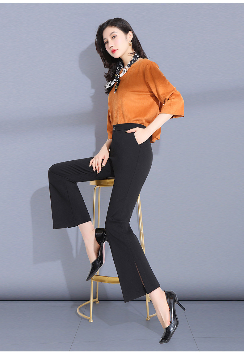 裤子女春夏西装裤女垂坠感高腰新款2023黑色小脚裤弹力女士休闲裤详情29