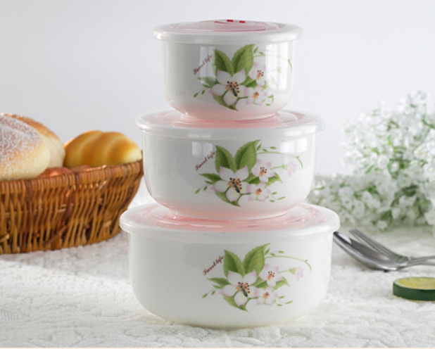 Three-piece ceramic fresh-keeping bowl set pic 1