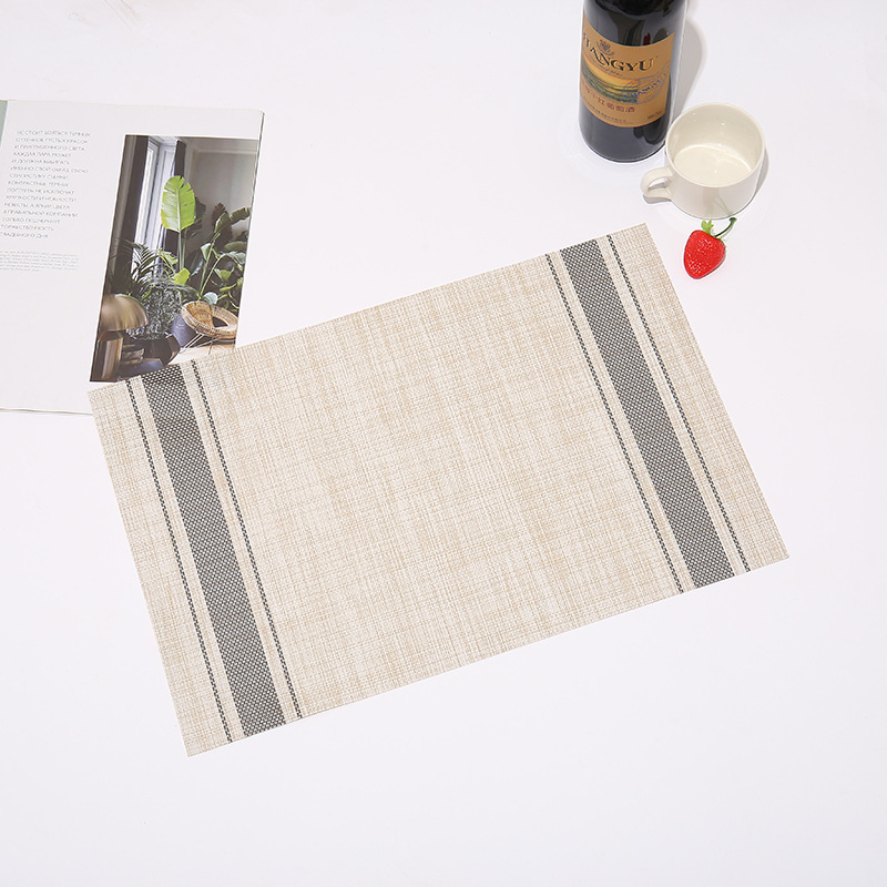 Double-striped pvc placemats, new Chinese-style simple Western placemats, imitation linen table MATS, hotel and household bowl MATS pic 2