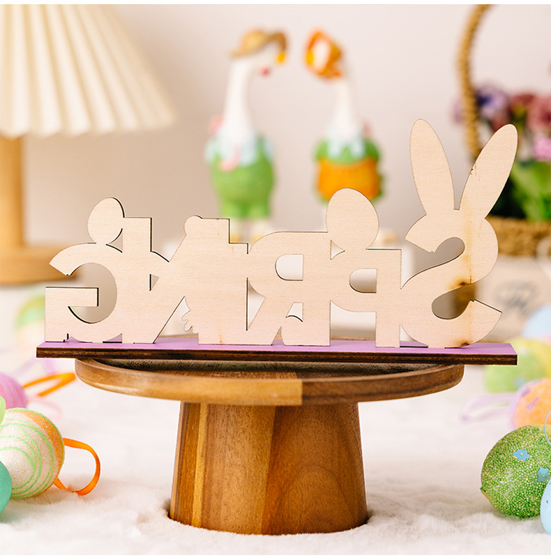 Cross-border new products: Haobei Easter Decorations, Easter Rabbit figurines, Easter purple wooden letter figurines pic 11