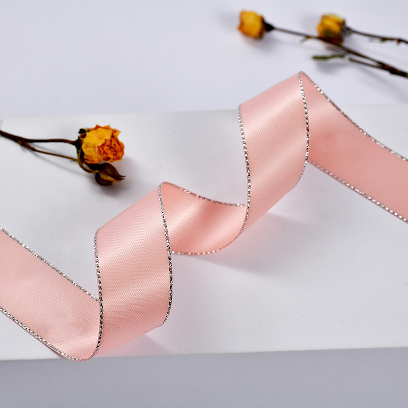 En stock doble lado de oro borde de plata cinta de poliéster cinta de festival caja de regalo de moda decoración de ropa cinta de embalaje de flores pic 12