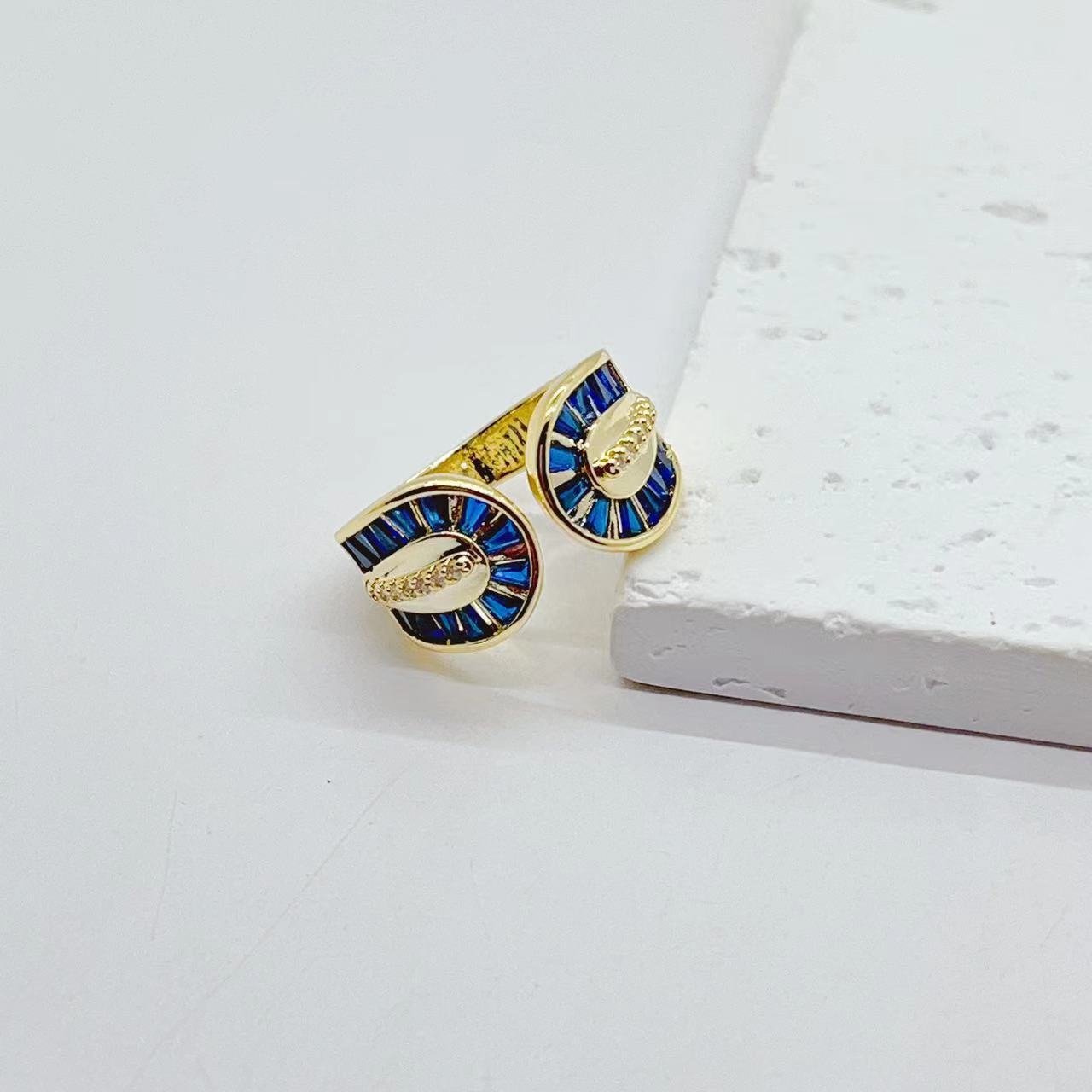 New European and American style open-mouth ring, grand and exaggerated geometric ring, copper zircon electroplated 18K color retention, multiple colors to choose from pic 3