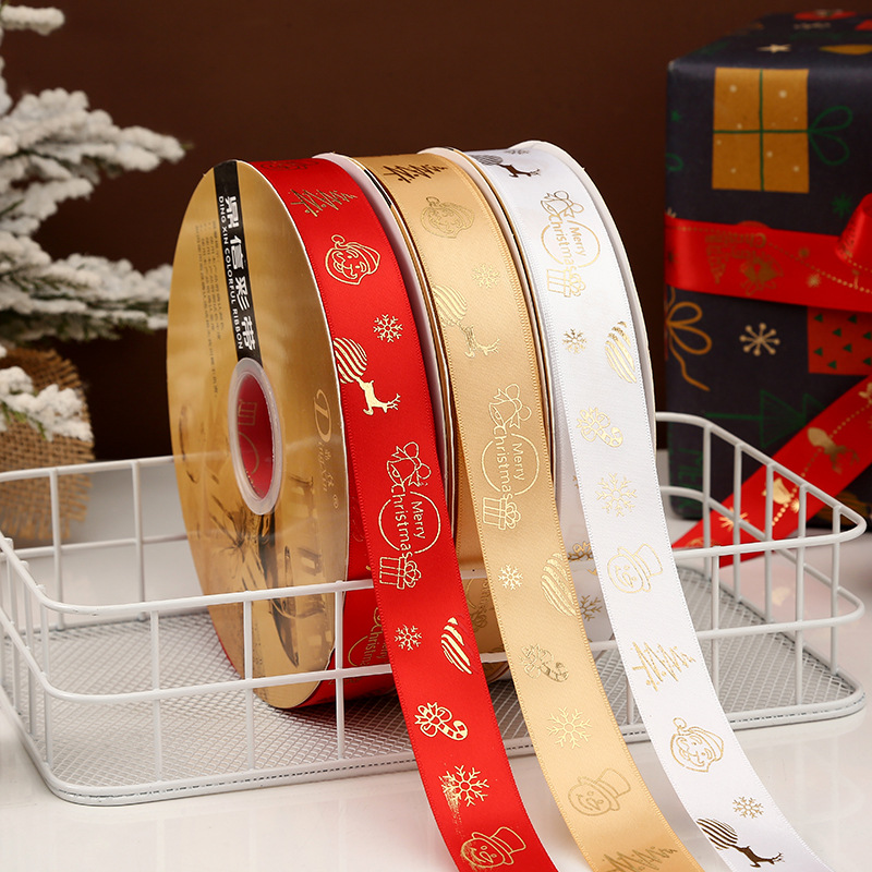 Dingxin 2.5CM Christmas ribbon in stock for wholesale, DIY gift box packaging, bow, Christmas tree printing, polyester tape pic 8