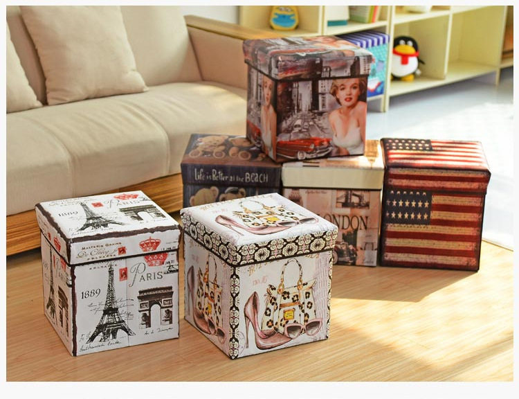 British retro square non-woven fabric storage stool, folding storage stool, BOX storage box, fabric storage box pic 17