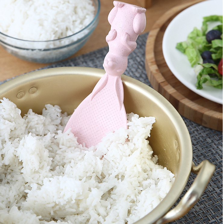 Wheat straw rabbit cartoon rice spoon, standing little rabbit rice spatula, electric rice cooker rice serving spoon, creative non-stick rice pic 8