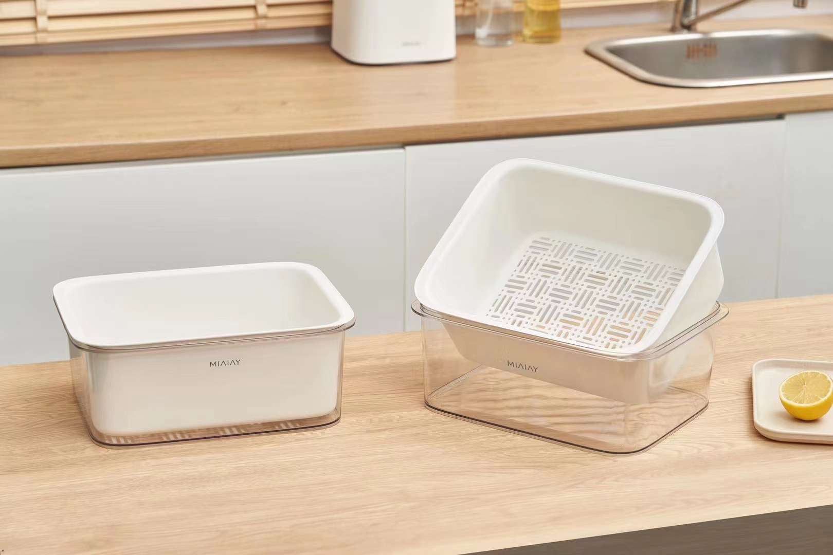 新款PET双层沥水篮创意塑料洗菜篮水果盆家用厨房收纳果蔬沥水盆详情1