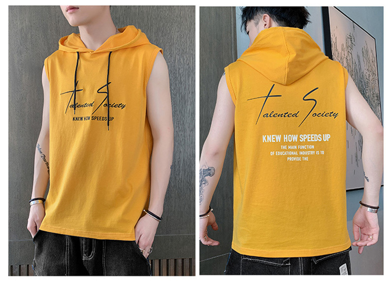 【一件代发】2023夏季新款男士连帽无袖背心韩版纯棉经典百搭坎肩详情34