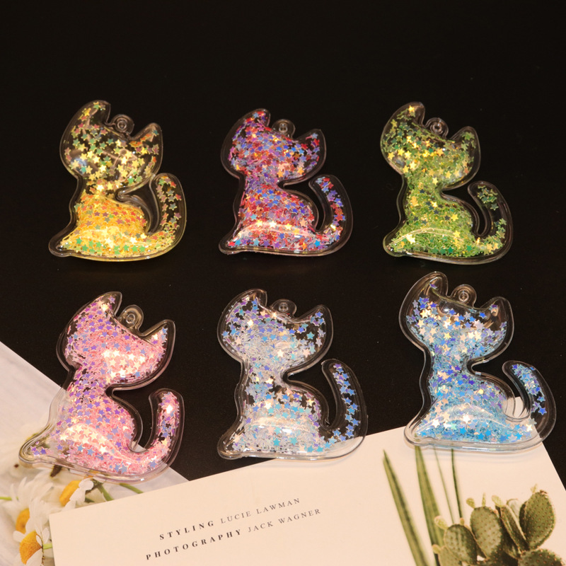 PVC cartoon transparent flowing sand golden light sheet cat bubble label DIY phone case accessory accessories car clothing pendant pic 7