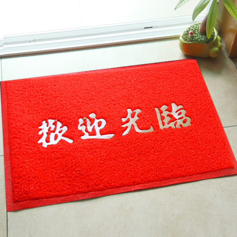 Yiwu Jietai PVC brushed mat with big red printed words for entry and exit, welcome to the entrance foot mat, plastic wire circle floor mat pic 2
