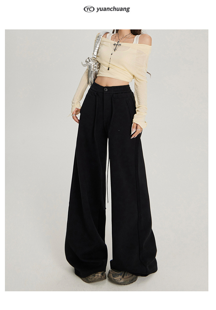 慵懒风抽绳松紧腰宽松阔腿休闲裤女2024秋冬新款高腰百搭直筒裤子详情22