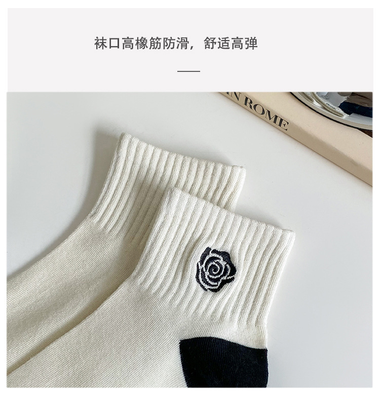 袜子地摊一件代发秋冬季女士袜子 ins风低帮棉袜 刺绣短筒拼色船袜女 诸暨女袜批发一件代发详情10