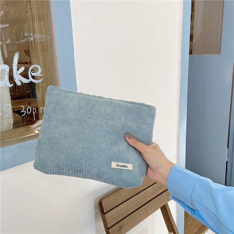 Corduroy solid-color cosmetic bag pic 2
