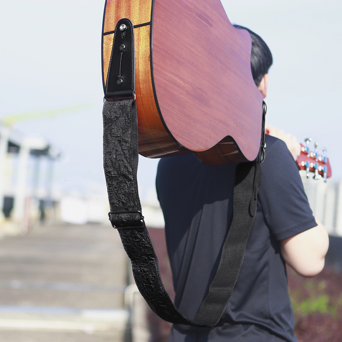 Wholesale electric acoustic guitar straps, widened three-dimensional embossed printed crossbody shoulder straps, adjustable length electric bass straps pic 11