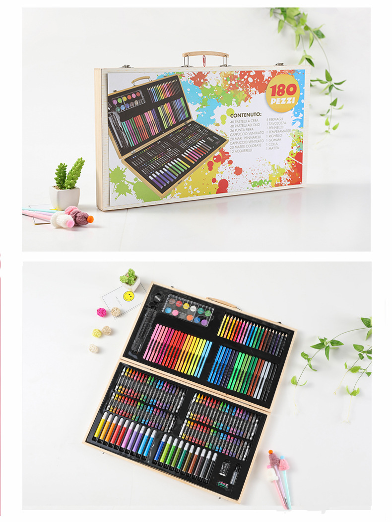 180 New wooden box painting set for children and students, watercolor pen set, art and drawing stationery gift box pic 9
