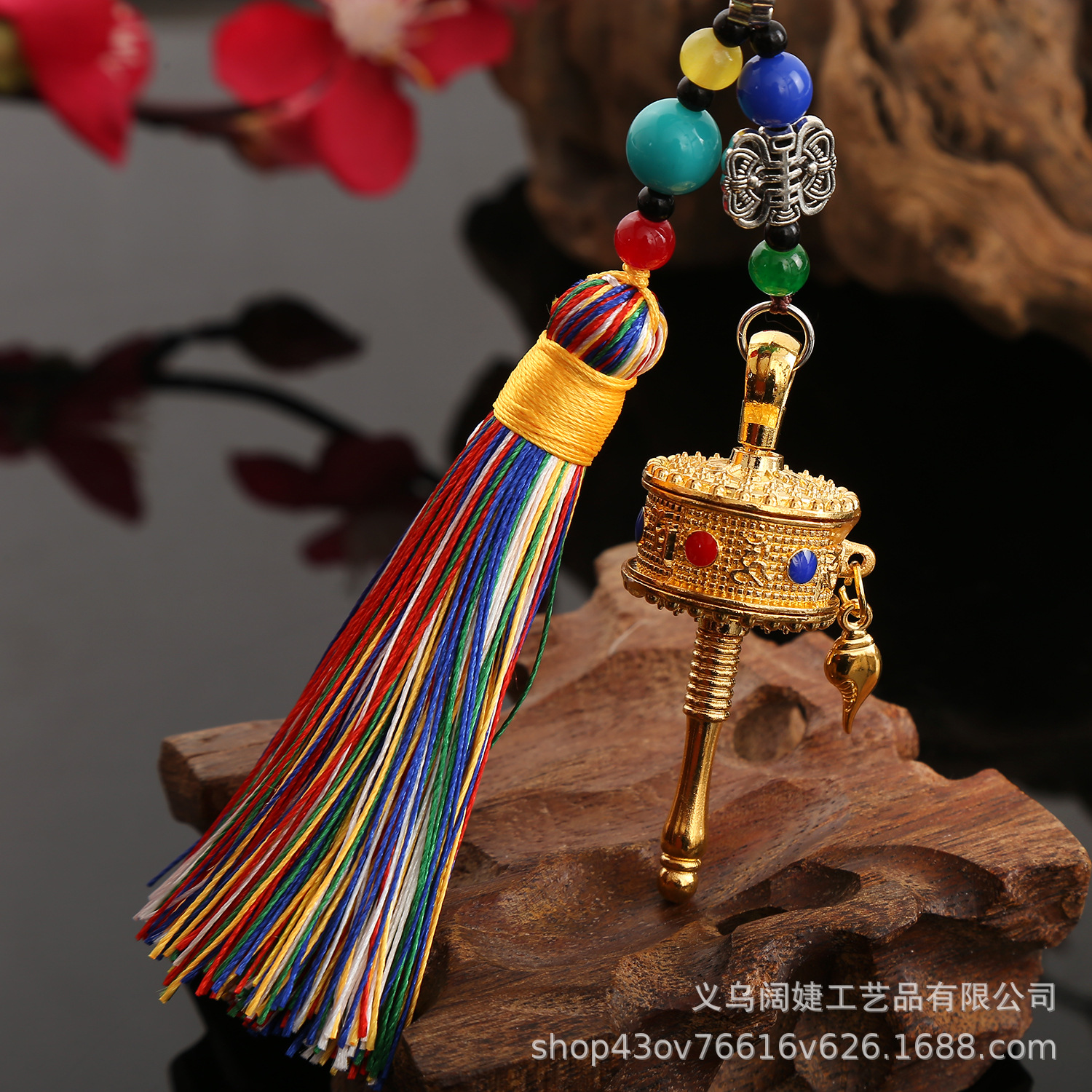 Creative hand-cranking prayer wheel color pendant package, six-character mantra, leng Yan mantra, five-color flowing mustache car pendant wholesale pic 12