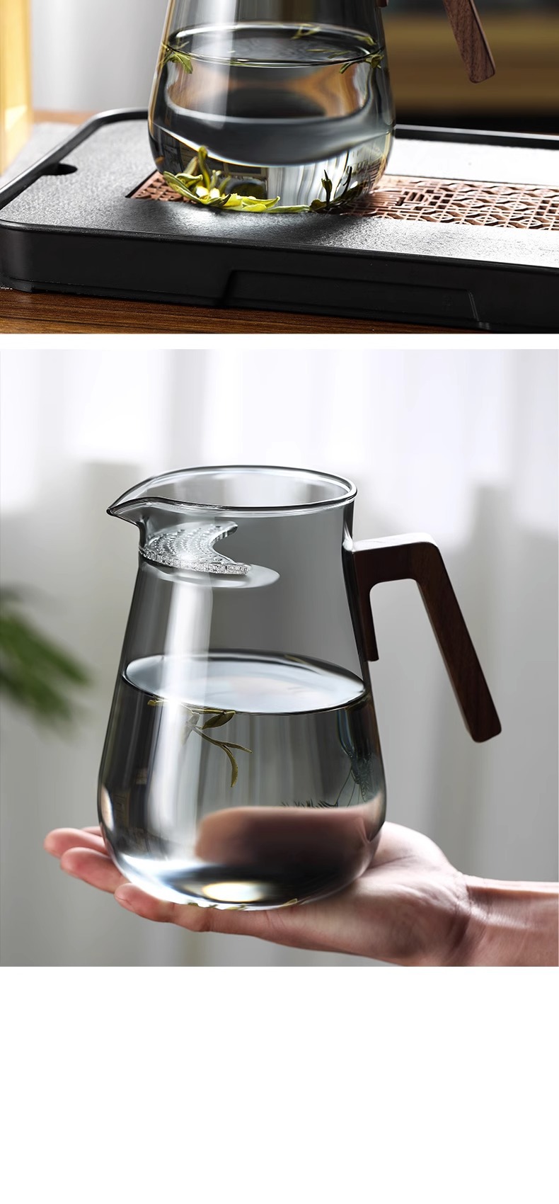 耐热茶壶过滤一体玻璃泡茶壶 绿茶分茶器茶水分离公道杯 月牙茶壶详情10