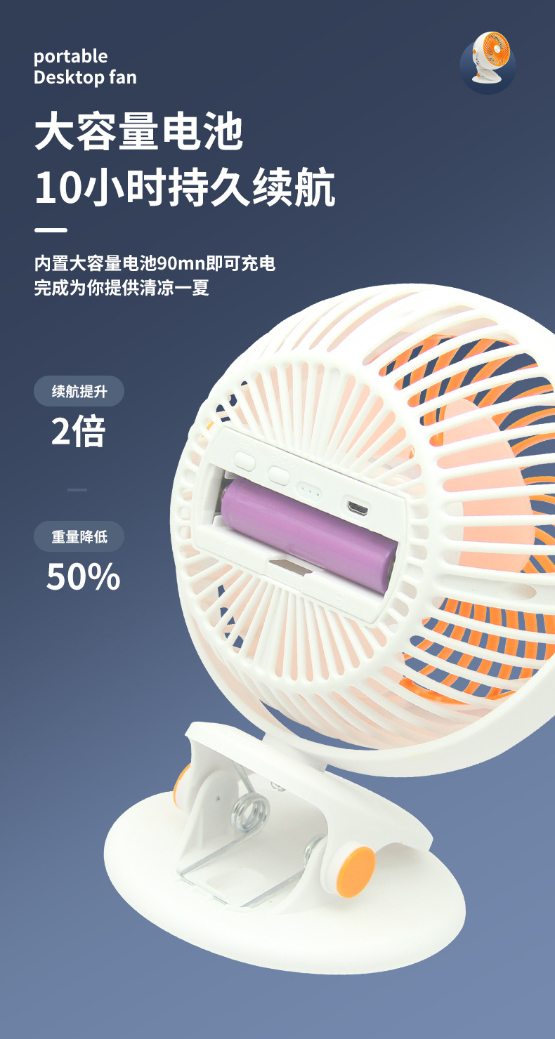 Cross-border USB clip fan, desktop fan, dormitory and office dual-purpose plug and charge desktop clip fan, air circulation fan pic 10