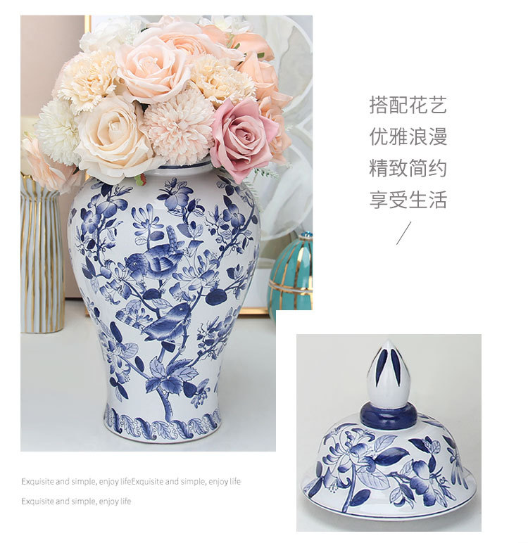 New Chinese-style blue and white landscape hand-painted general jars, Jingdezhen ceramic vases, storage jars, decorative ornaments and handicrafts pic 11