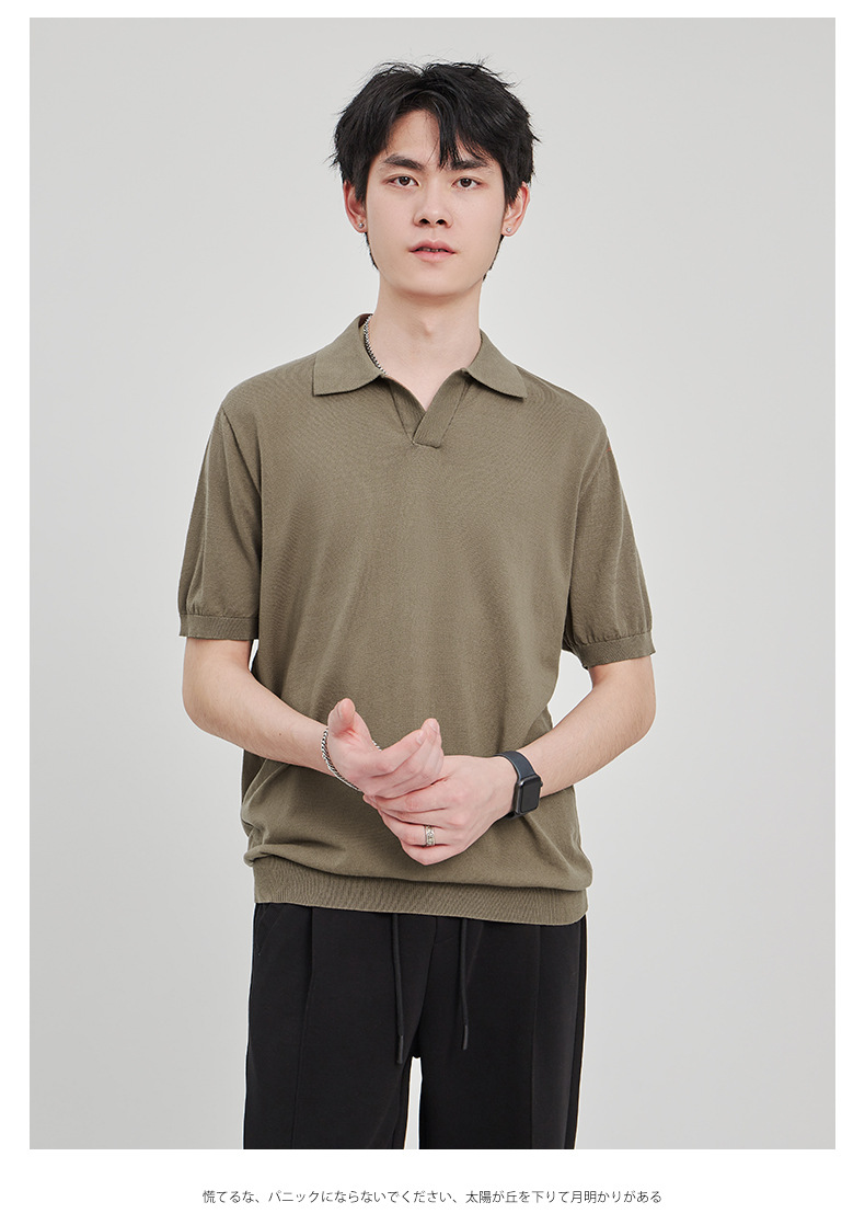 APO男装|简约针织短袖t恤男士2024夏季新款纯色设计垂感POLO衫男详情16