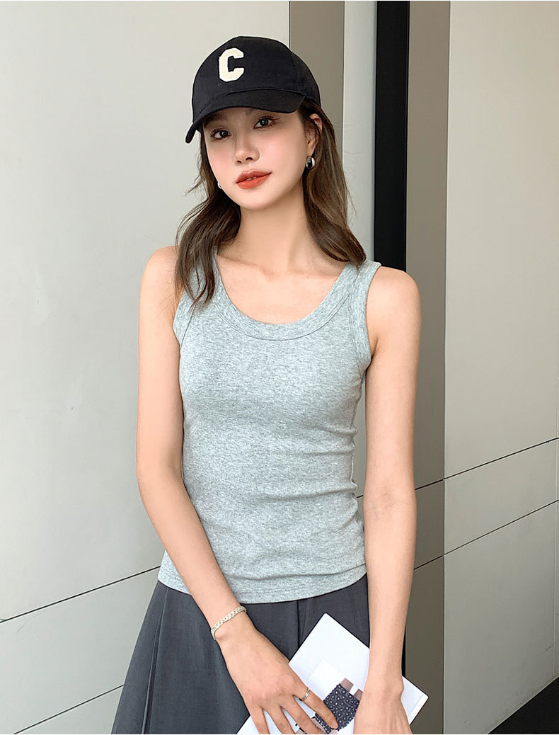 2825#春夏新款U型吊带背心女外穿棉工字内搭打底衫无袖T恤无胸垫详情14