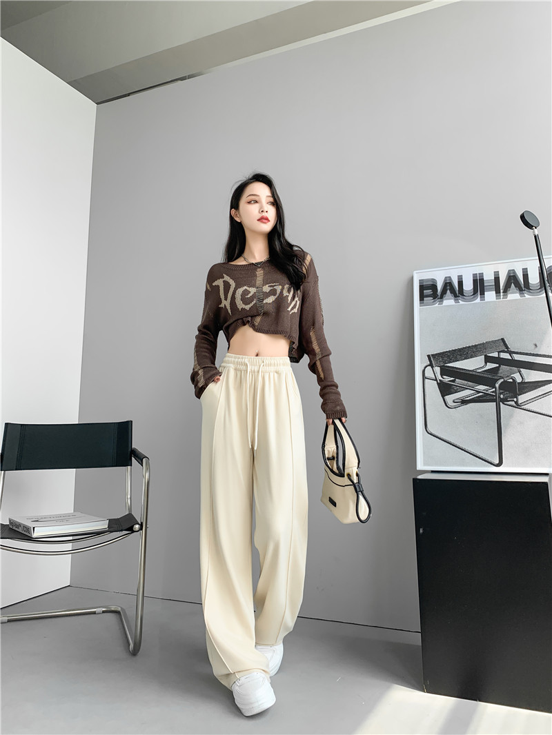 (Glutinous rice wide-leg pants) High-waisted, sagging, straight-leg wide-leg floor-length pants with a design sense, grey casual pants, trendy ins pic 9