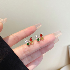 s925银针彩色蝴蝶锆石耳钉女高级感小巧气质耳环超仙网红耳饰批发详情7