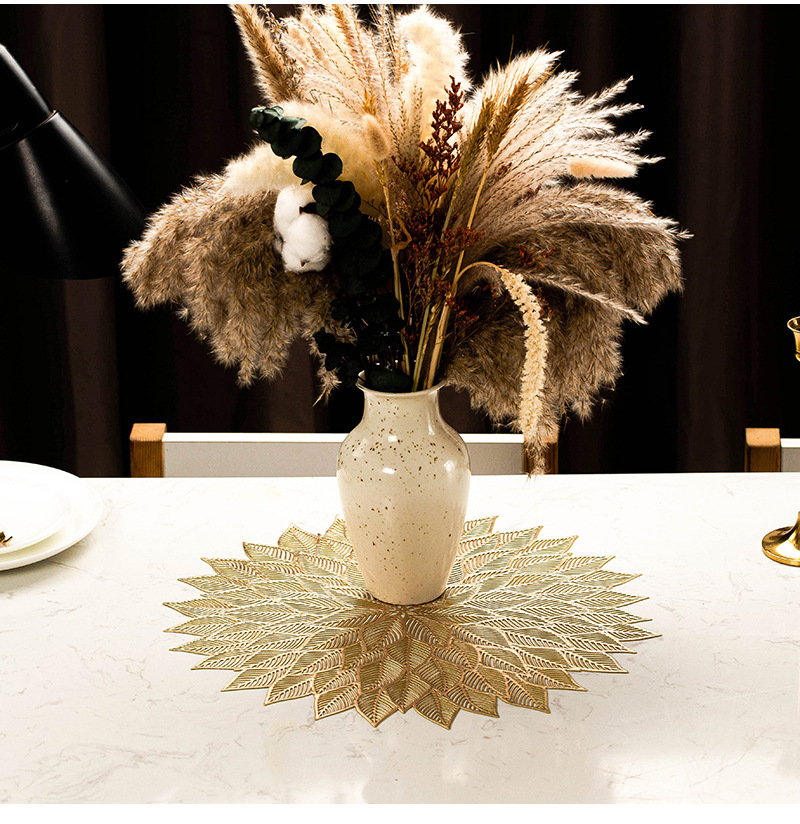 北欧风千叶花餐垫餐桌垫pvc烫金隔热垫防烫杯垫装饰垫花瓶垫道具详情4