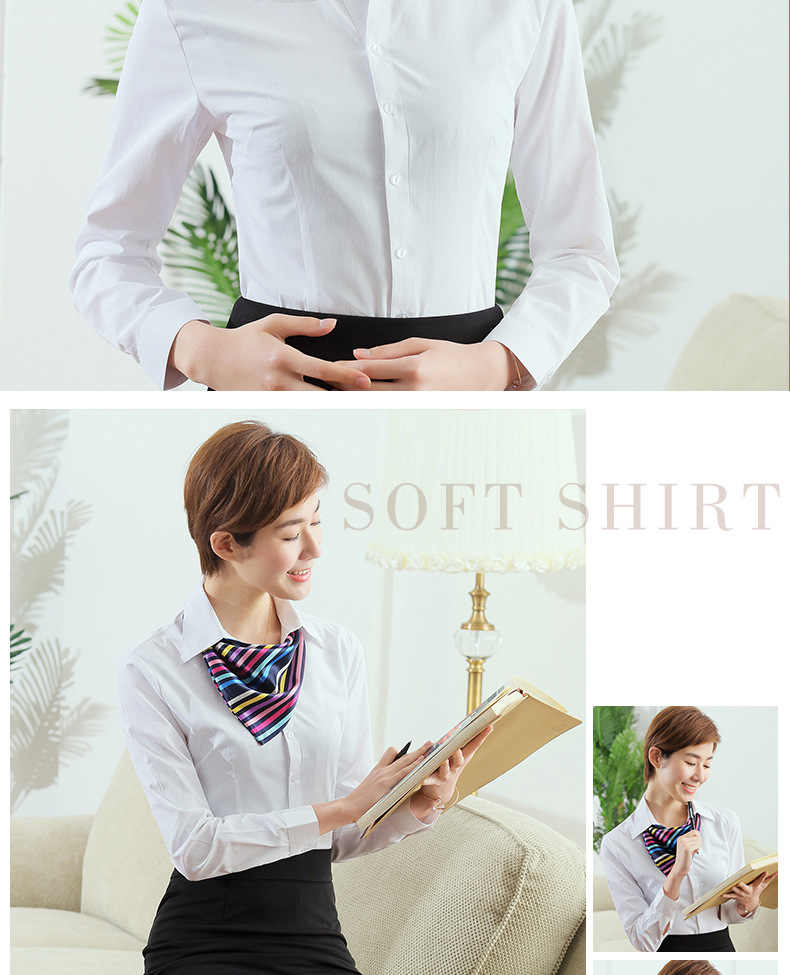 2024 New style long-sleeved white shirt for women, OL fitted business attire, interview work clothes, cotton V-neck shirt, formal collar pic 10