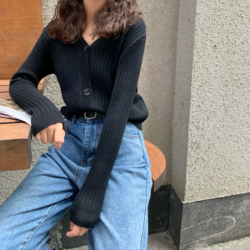 秋冬新款外穿内搭温柔风短款宽松V领毛衣外套针织衫开衫女装上衣详情17