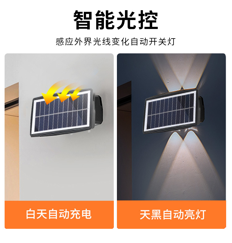 Solar double-head wall lamp, outdoor garden lamp, waterproof, outdoor up and down luminous, wall decoration garden lamp, wall-washing lamp pic 6