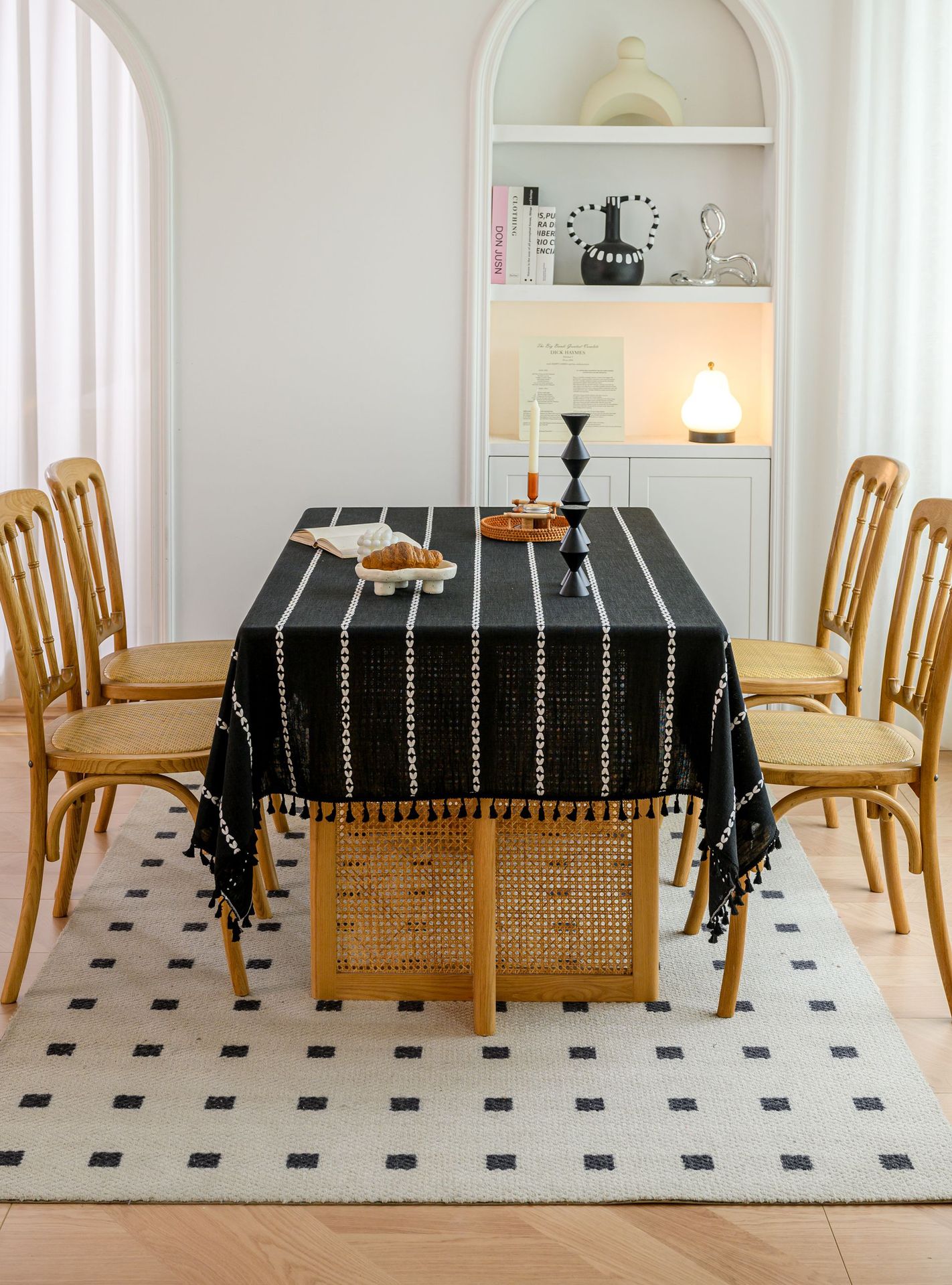 Cross-border three-dimensional embroidered striped tablecloth, popular black solid color, white cotton and linen tablecloth cover, fabric outdoor party pic 22