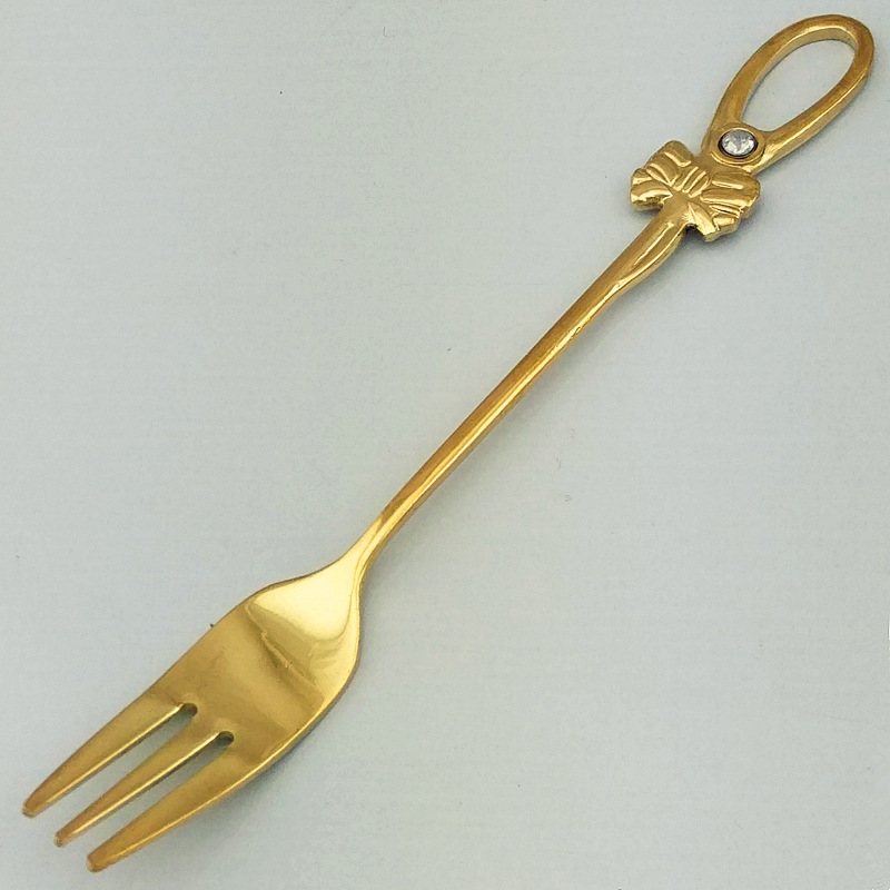 Fashionable bow coffee spoon and fork set, diamond-encrusted stainless steel mirror-polished gold dessert spoon, 3-finger fork, 80 pic 34