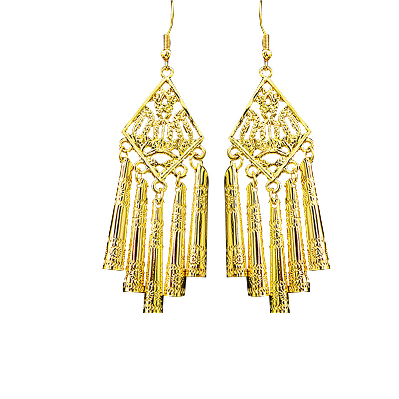 Ethnic-style peacock earrings, golden bell tassel earrings, Bohemian leaf pendants, scenic area earrings wholesale pic 14