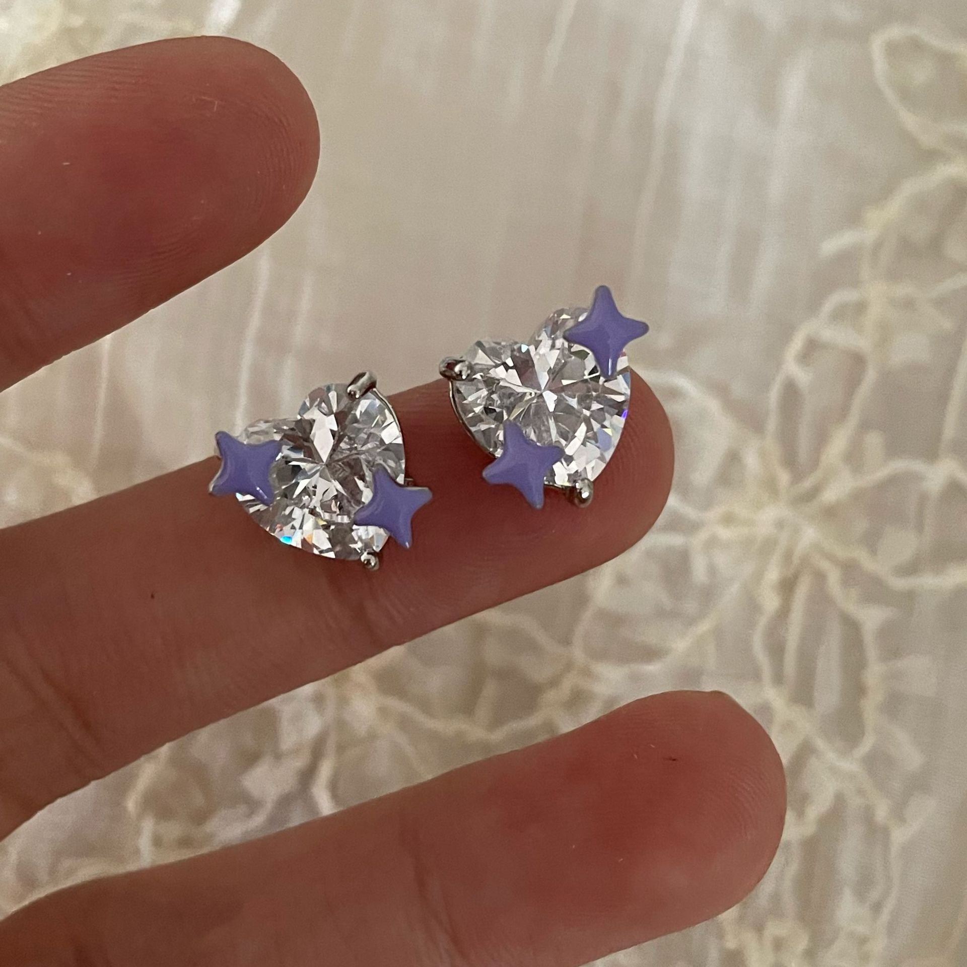 简约十字星芒桃心耳钉ins冷淡风超闪锆石时尚爱心百搭耳环耳饰潮详情8