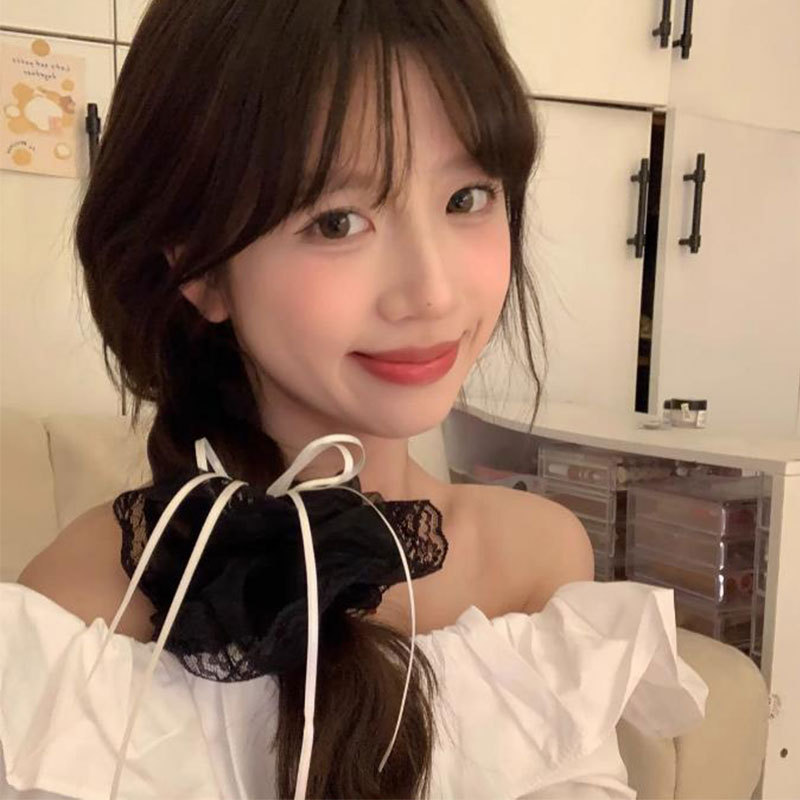 韩系轻奢人鱼姬透明蕾丝刺绣蝴蝶结大肠圈女甜美扎头绳气质发饰详情6