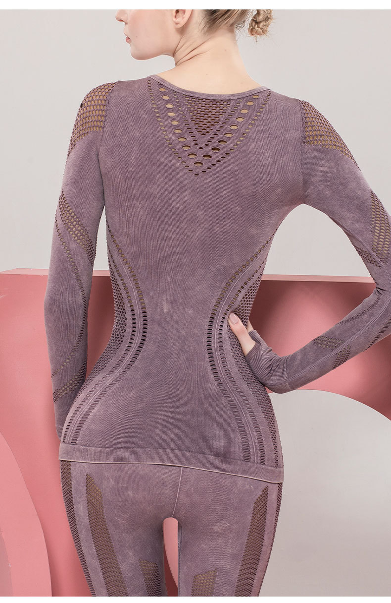 现货！欧美爆款镂空高弹长袖健身服水洗紧身外穿运动上衣瑜伽服女详情40