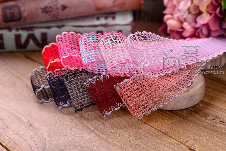 Korean hollowed-out snow gauze, colorful edge wavy mesh belt, bow hair accessory DIY material, hat hollowed-out belt pic 5