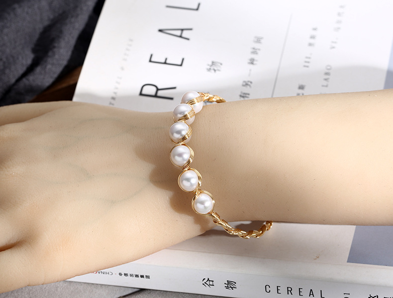 European and American natural freshwater pearl 14K gold-plated wound bracelet, six-pearl cross-wound straight row bracelet for women pic 15