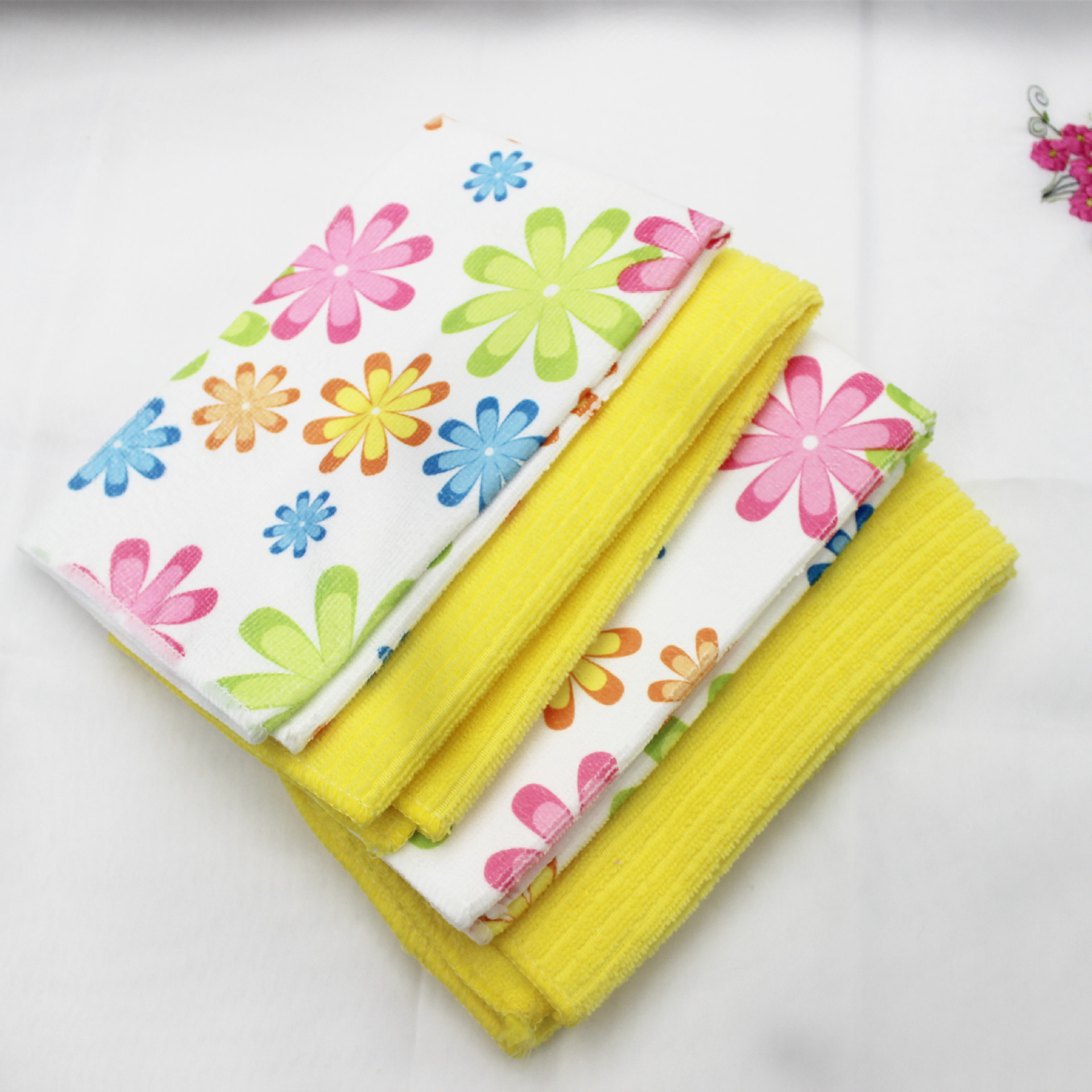 Recommended 4-piece set of Jingbai Li printed plain strip dishcloth and colored dishcloth for home cleaning pic 2