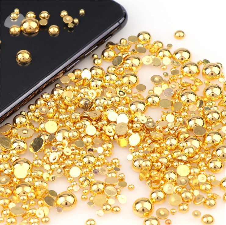 Gold-plated and silver-plated semi-circular pearl AB electroplated imitation pearl diy nail art AB semi-circular accessory manufacturer AB semi-circular pic 1